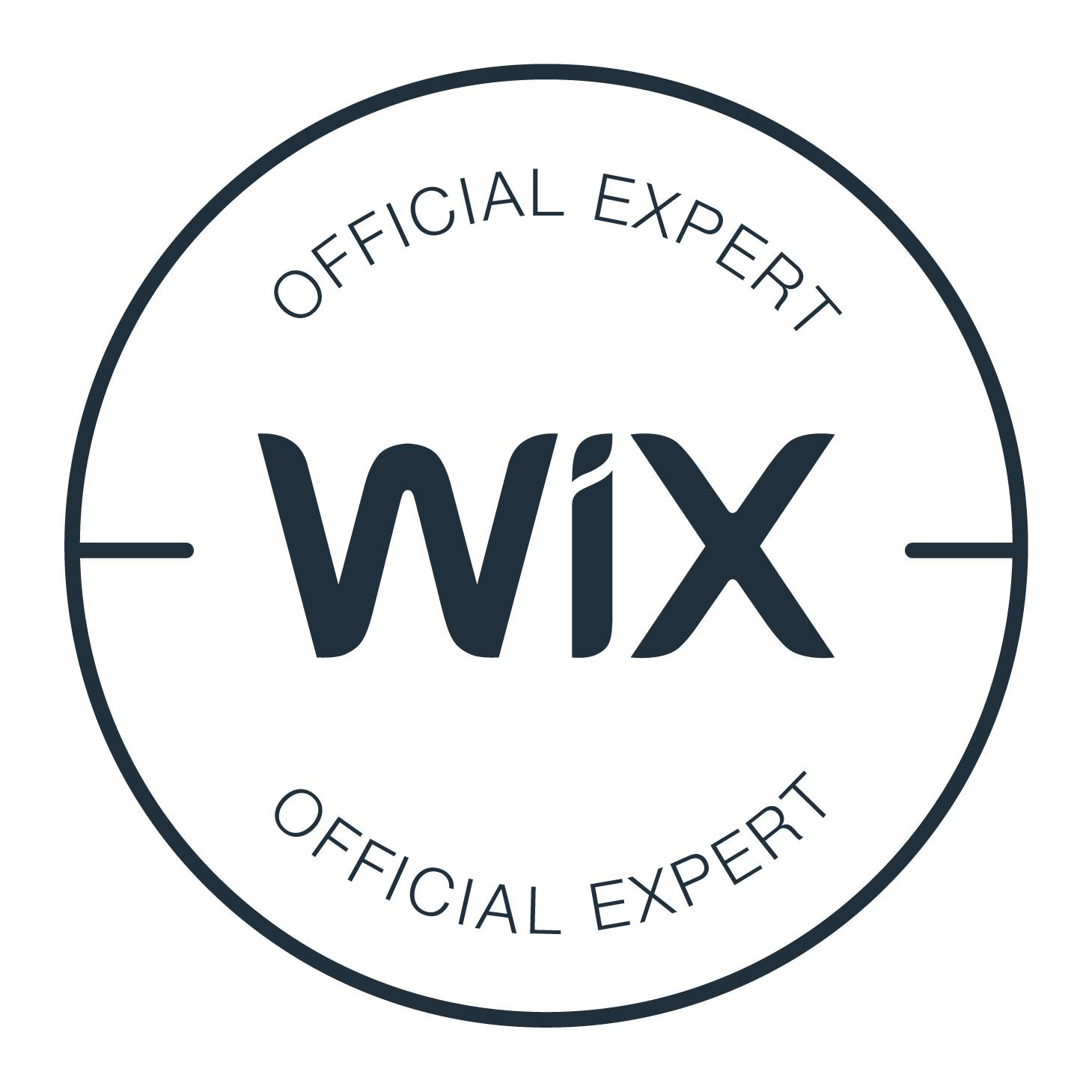 Wix logo with the words Official Expert above and below in a circular badge.