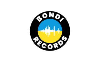 Circle with blue and yellow halves representing Ukraine flag and a black sound wave in the center.
