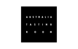 White text reading 'Australia Tasting Room' on a black background in three spaced lines.