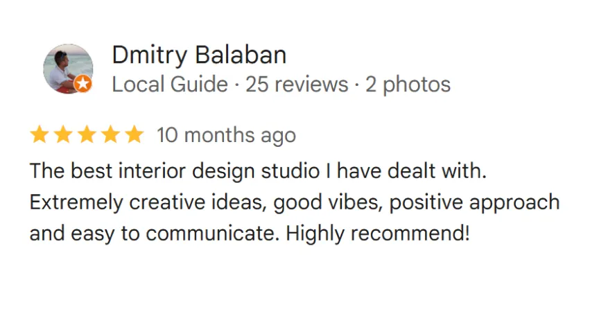 The best interior design studio I have dealt with. Extremely creative ideas, good vibes, positive approach and easy to communicate. Highly recommend!