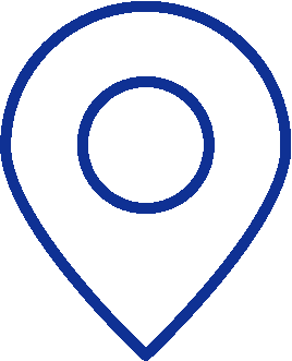 Blue map location pin icon with a circle in the center.
