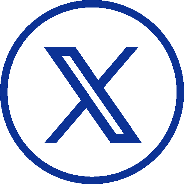 Blue stylized letter X enclosed in a blue circle on white background.