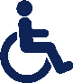 Icon of a person in a wheelchair representing accessibility or disability support.
