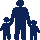 Icon of an adult holding hands with two small children, symbolizing parental care or guidance.