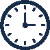 Clock icon showing the time as 3 o'clock in a simple dark blue style.