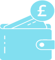 Icon of a wallet with a British pound coin above it.