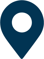 Dark blue map location pin icon with a white circular center.
