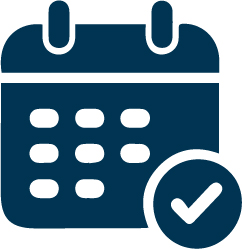 Calendar icon with a check mark indicating a confirmed or scheduled event.
