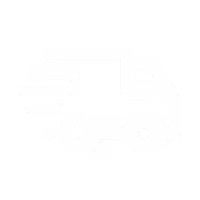 White delivery truck icon with motion lines on a black background.