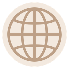 Simple globe icon with latitude and longitude lines in beige and light brown colors.