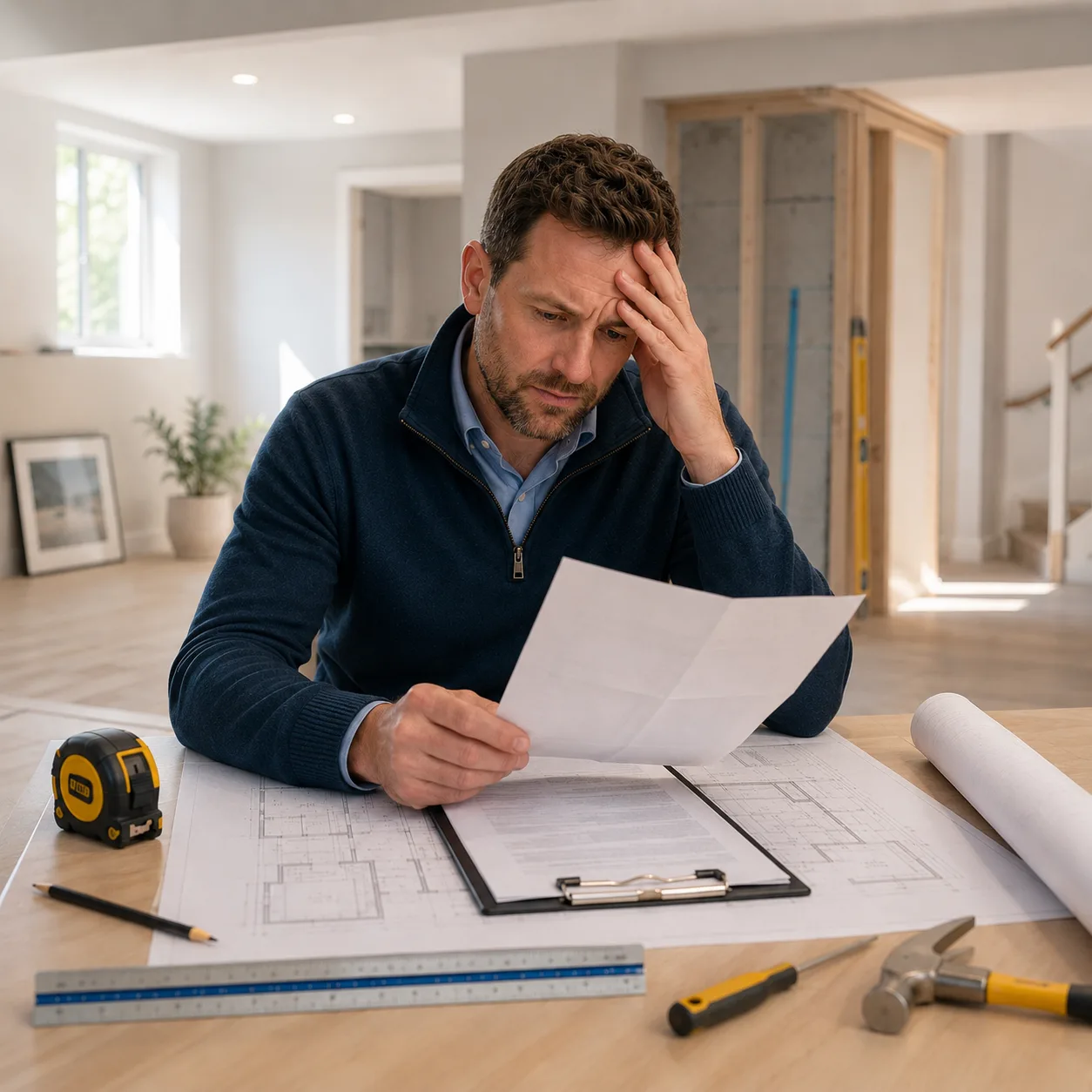 Concerned homeowner reviewing an order to comply notice for building work completed without a valid permit in Toronto.