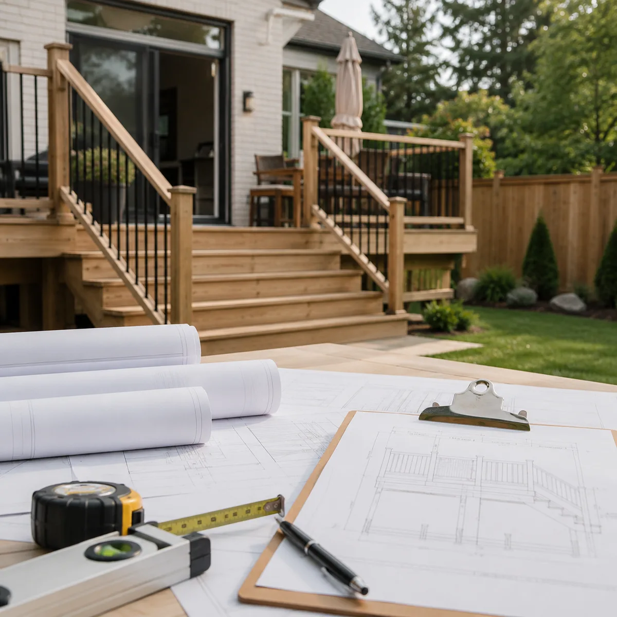 Deck, porch, and sunroom permit drawings for a Brampton home