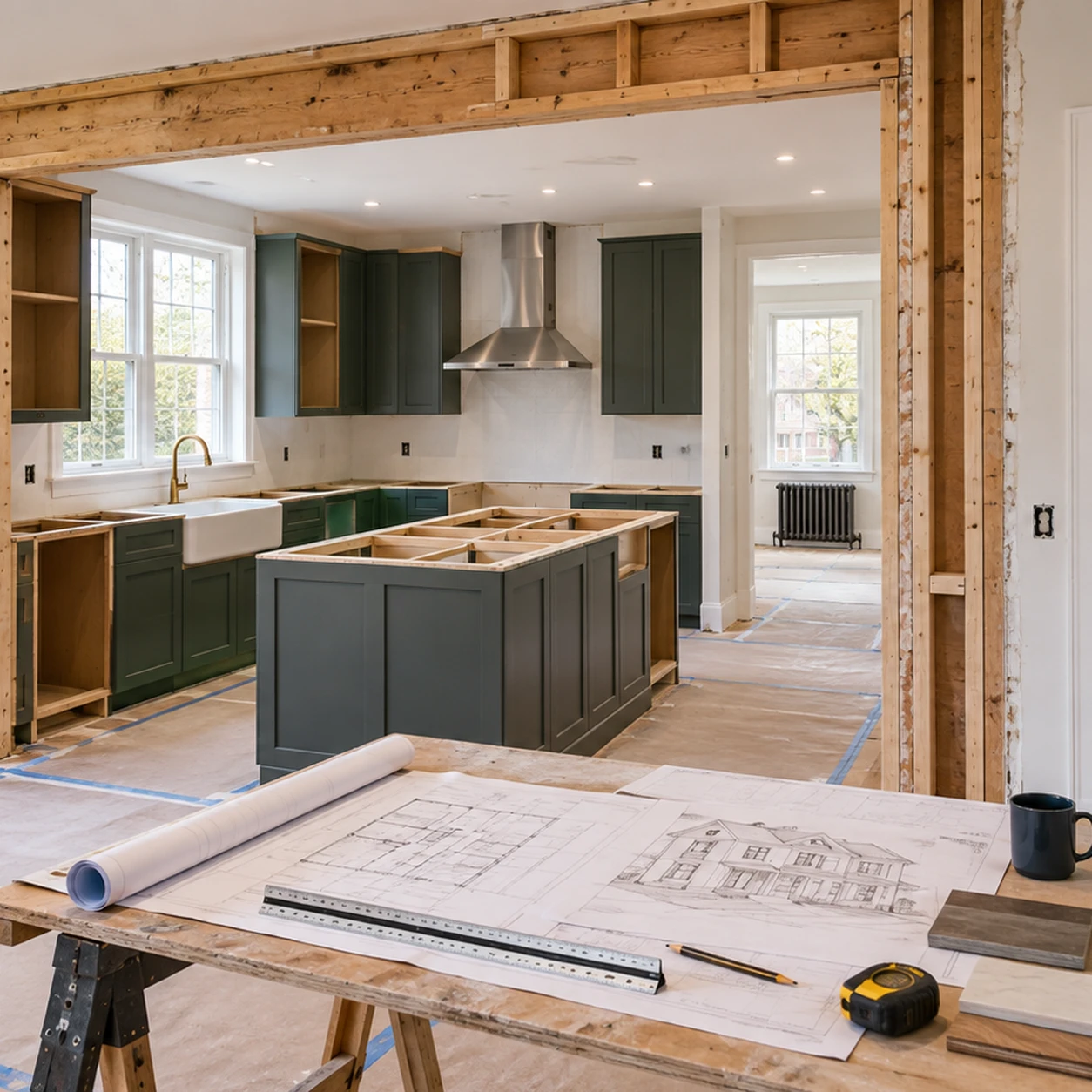 Toronto kitchen and interior renovation with exposed framing and permit drawings