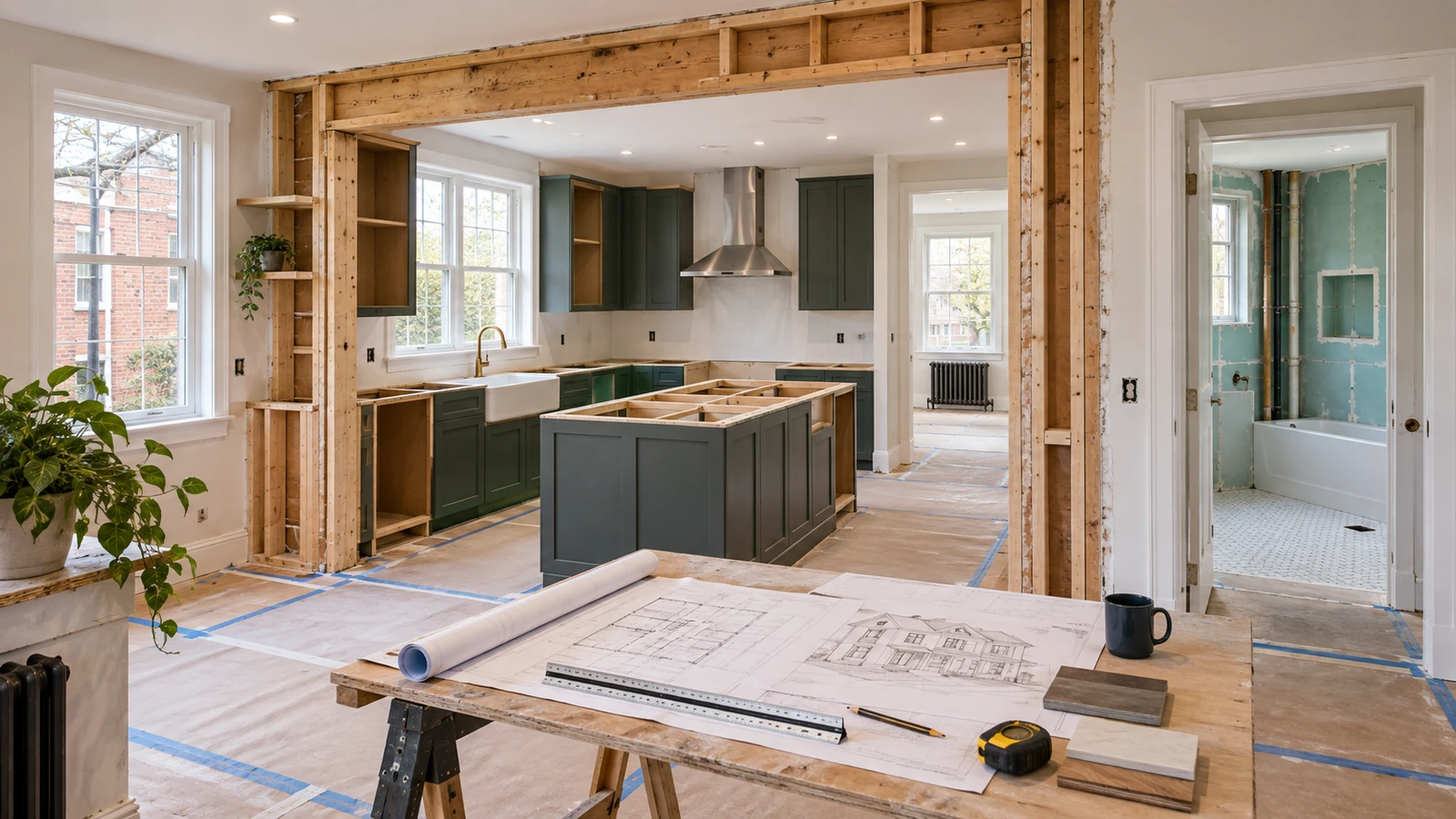 Toronto house interior undergoing a coordinated kitchen, bathroom, and layout renovation