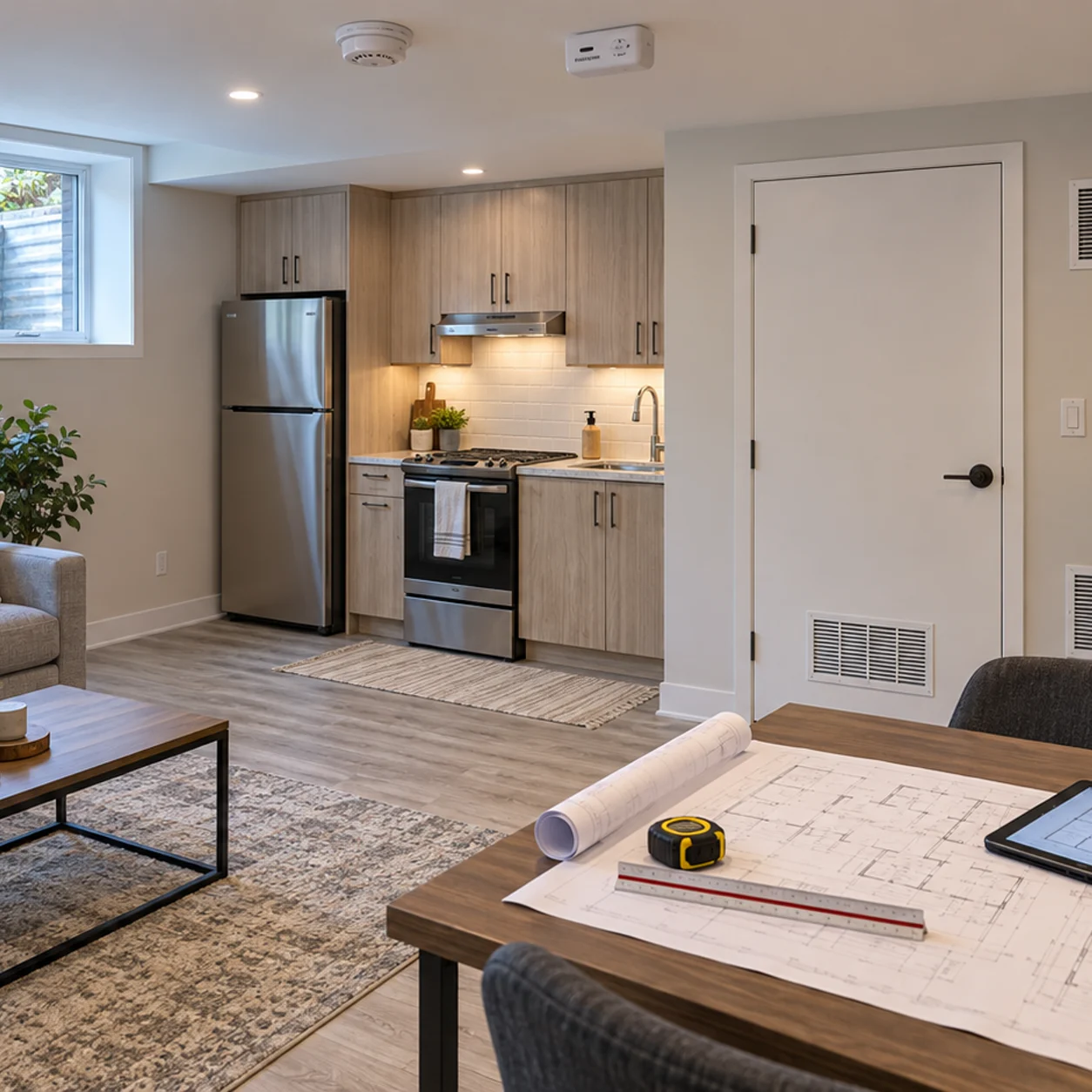 Finished Richmond Hill basement apartment prepared for permit inspection