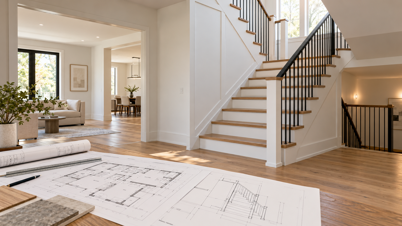 Illustration of an Oakville interior stair reconfiguration with permit drawings