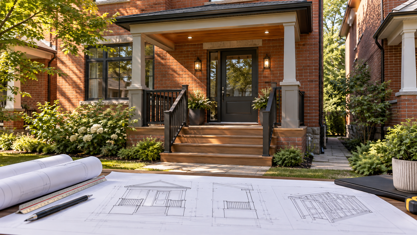 Illustration of a Toronto front porch replacement with architectural and structural permit drawings