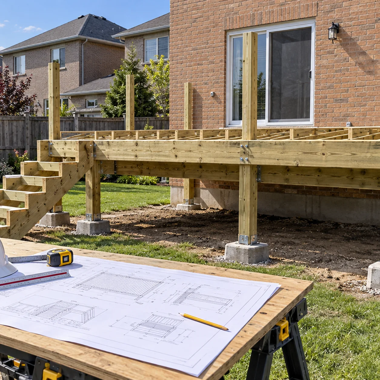 Deck framing and permit plans for a Mississauga residential project
