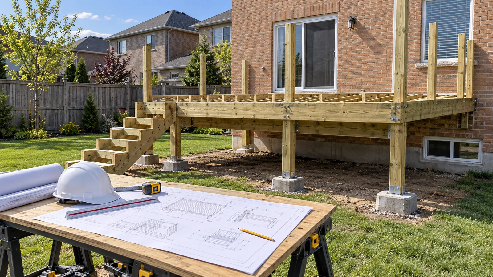 Mississauga backyard deck framing with permit drawings prepared for municipal review