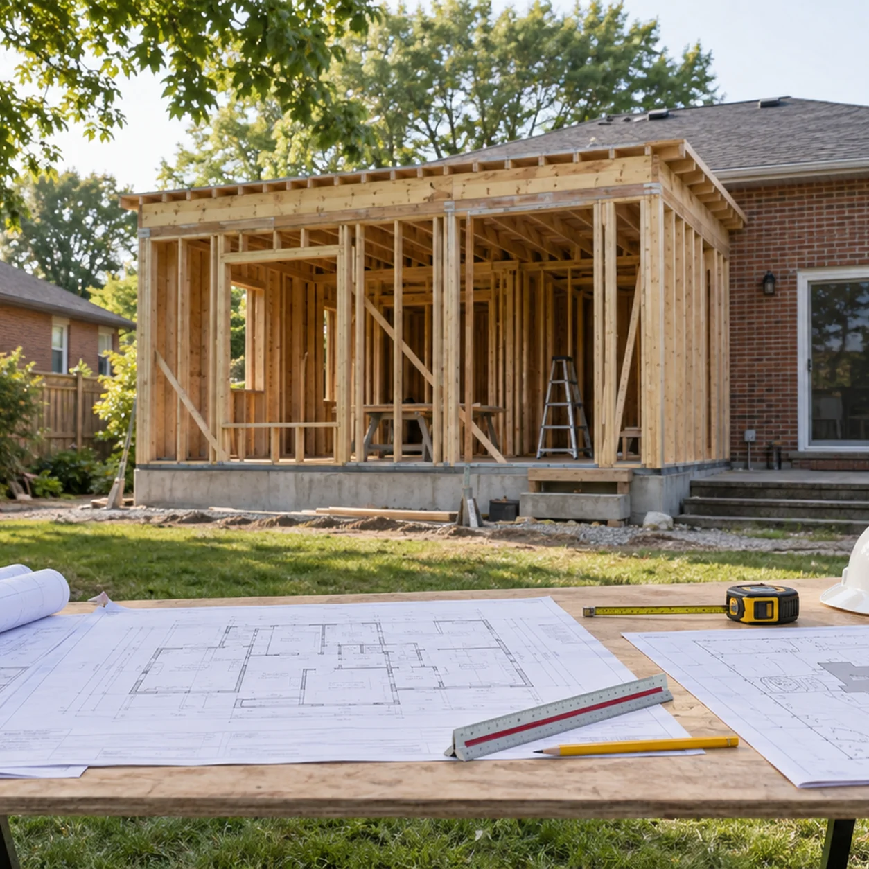 Residential permit drawings and a framed Burlington home addition