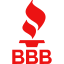 BBB logo with three red flame shapes above bold red letters BBB.