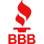 BBB logo with three red flame shapes above bold red letters BBB.