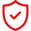 Red shield outline with a checkmark inside symbolizing security or protection.