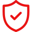 Red shield outline with a checkmark inside symbolizing security or protection.