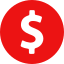 Red circle with a black dollar symbol inside.