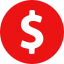 Red circle with a black dollar symbol inside.