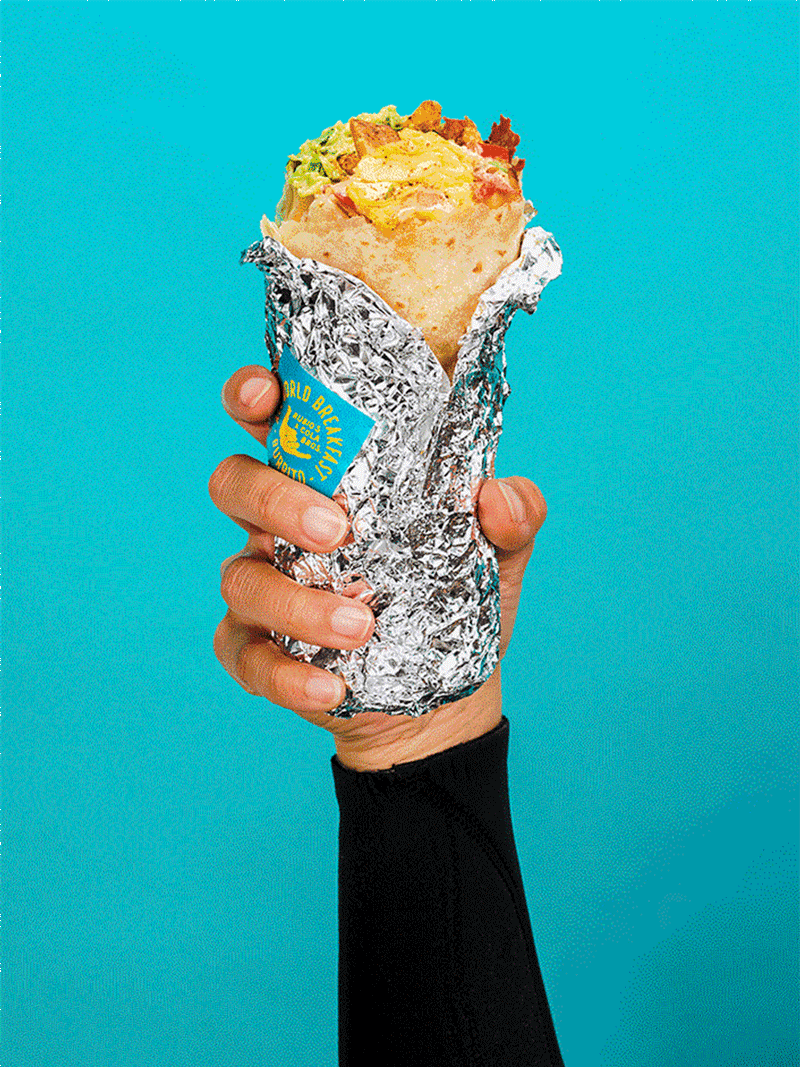Animated image of a Cola Bros burrito bite for the Rubio's x Cola Bros collaboration