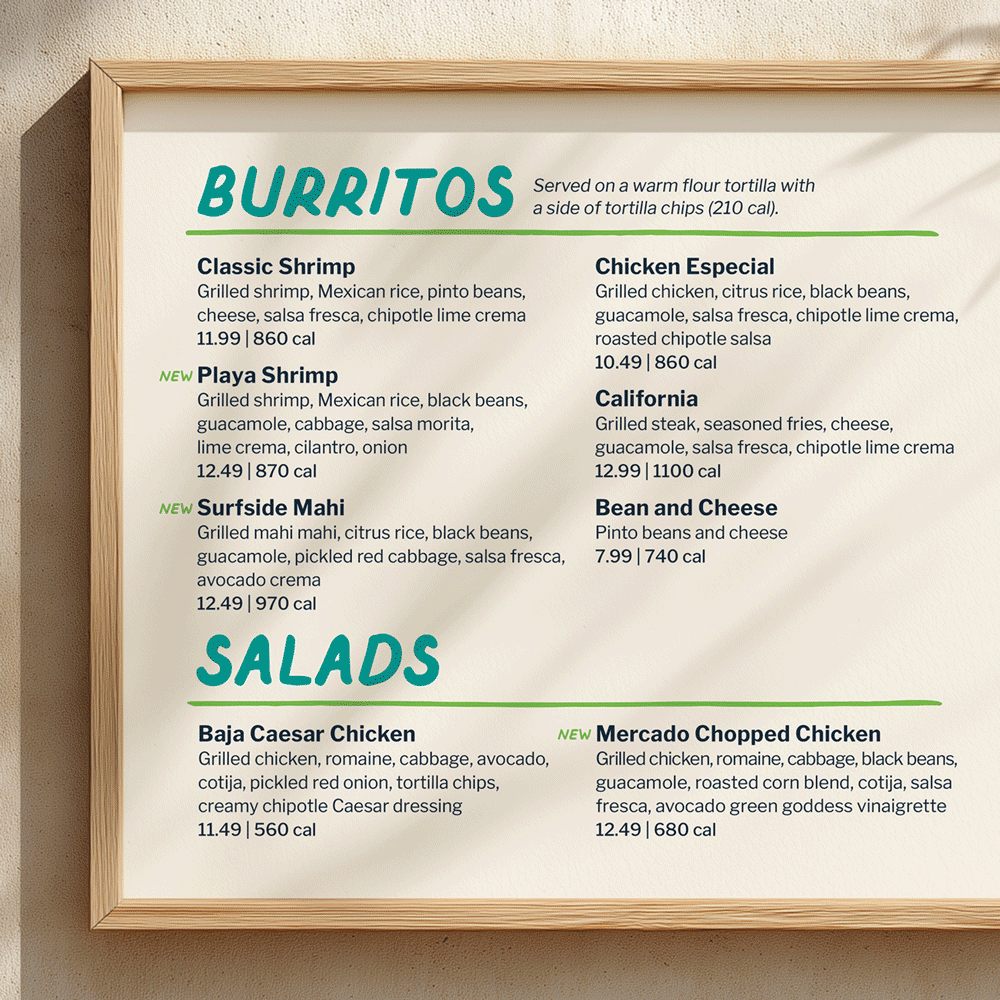 Rotating images of different types of restaurant menus.