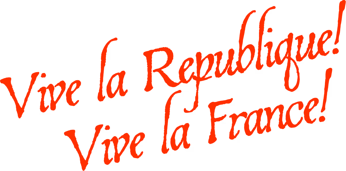 Inscription stylisée « Vive la France » en bichromie tricolore bleu-blanc-rouge