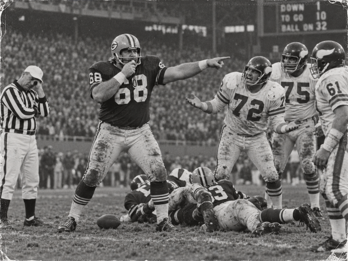 A player tries to make the call himself while the referee holds his head.