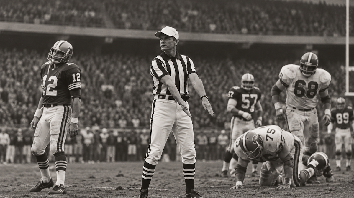 A referee points the direction of play on instinct.