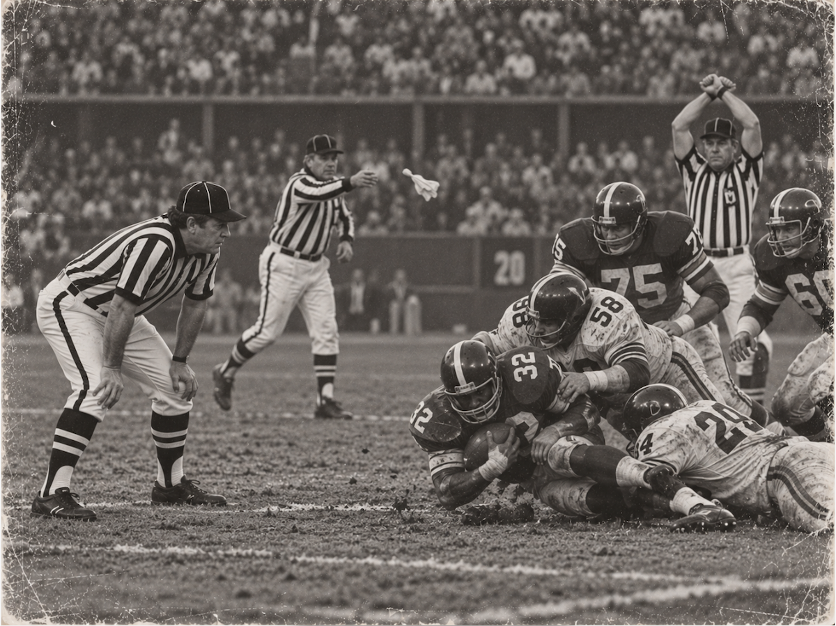 Each official at the goal line has a job: spot, signal, flag.