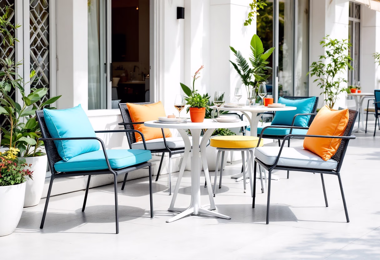 image of an inviting outdoor seating area for a restaurant's happy hour