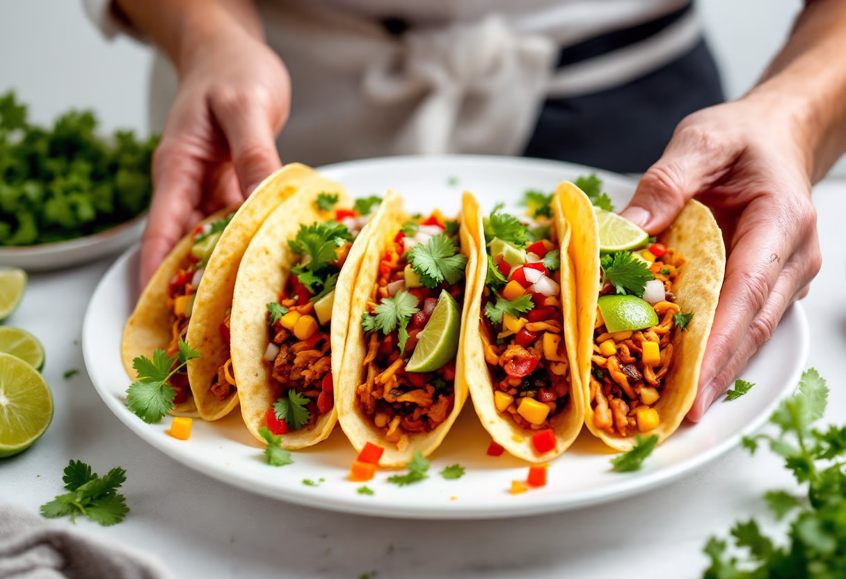 image of gourmet taco assembly in a food truck