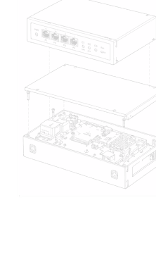 Diagram showing exploded view of a network device with outer casing removed and circuit board exposed.