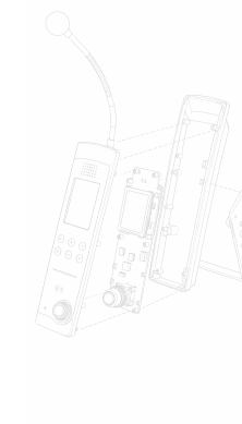 Schéma en ligne d'un dispositif électronique démonté avec antenne, écran, boutons et carte mère visibles.