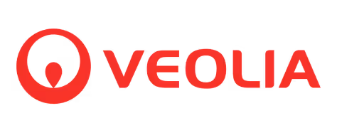 Logo de Veolia en rouge sur fond transparent.