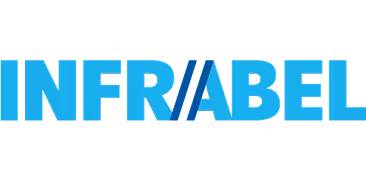 Logo bleu d'Infrabel avec une double barre oblique noire au centre.
