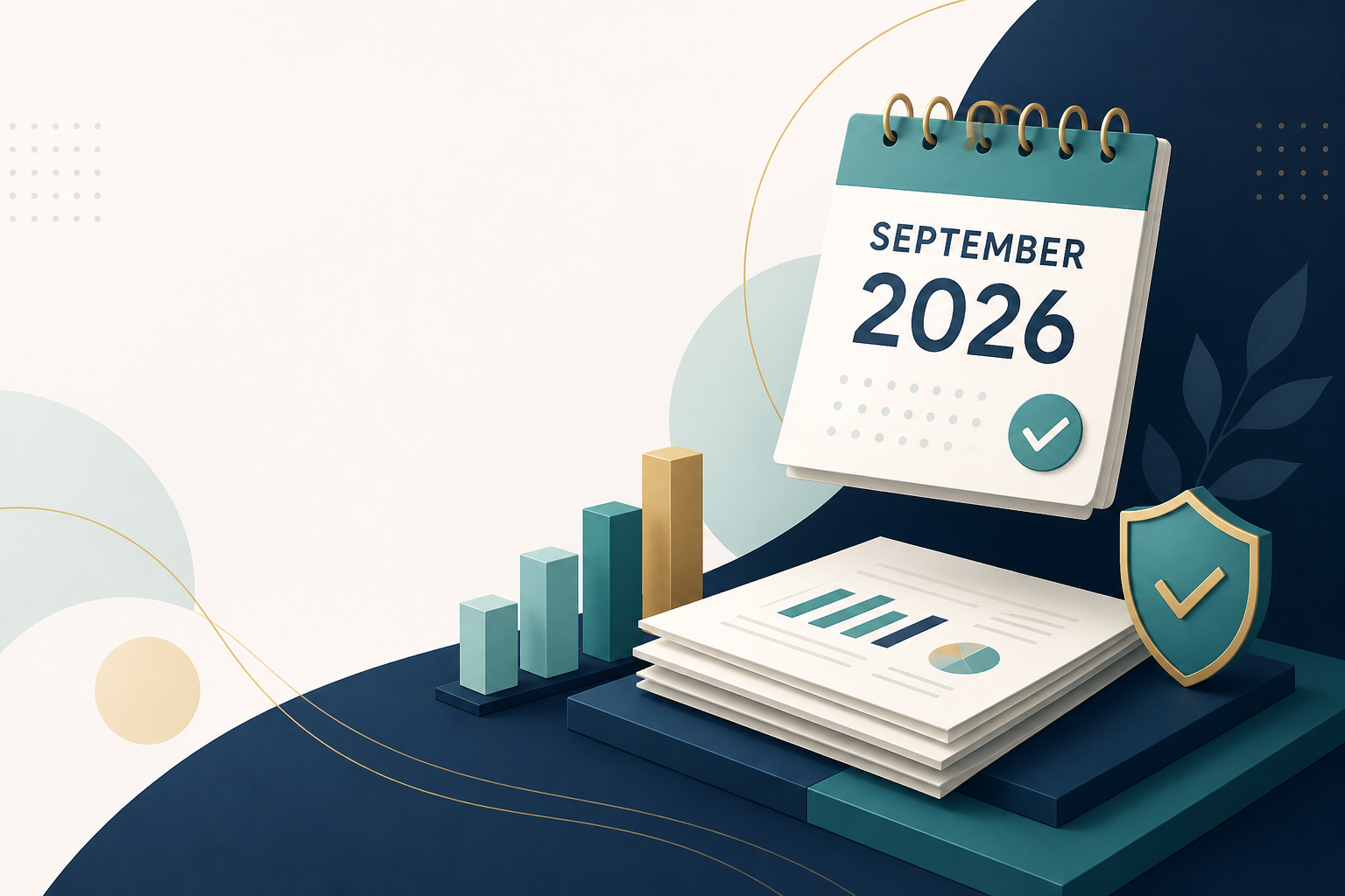 Abstract September 2026 tax updates illustration with calendar, chart, and documents
