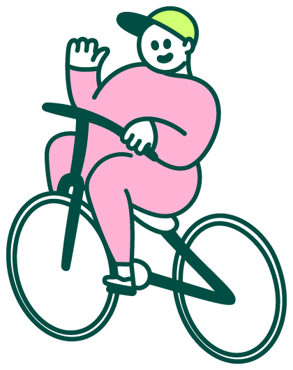 A character riding a bike