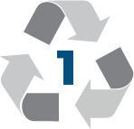 Recycling symbol with a blue number 1 centered inside the arrows.