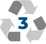 Gray recycling symbol with a blue number 3 in the center.