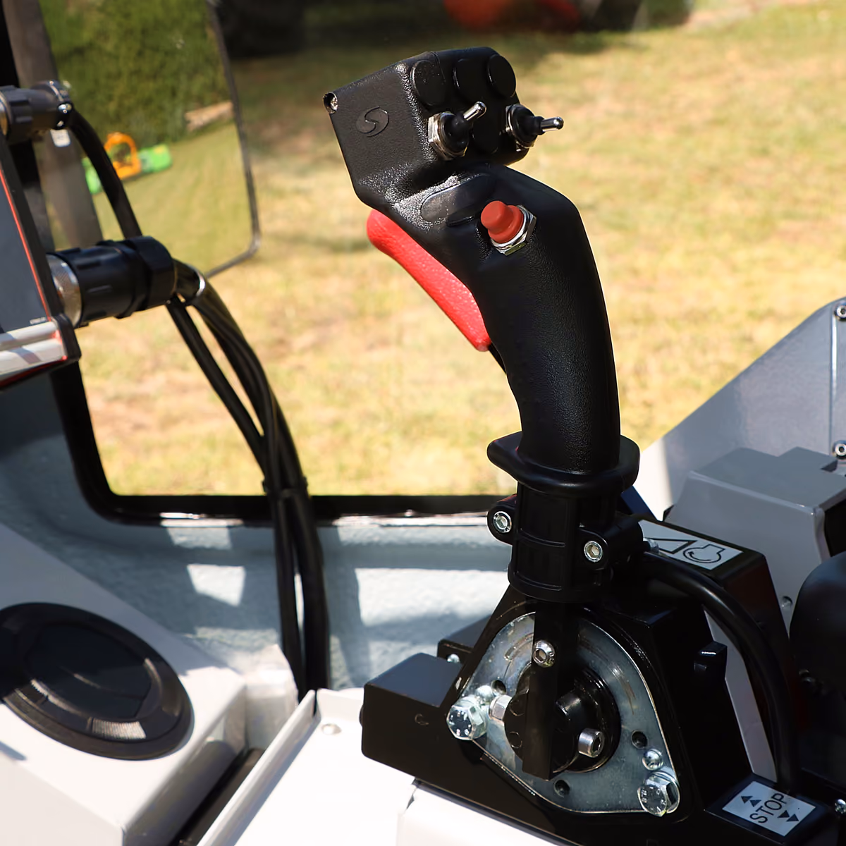 Joystick control lever in the Atom 2000 cab
