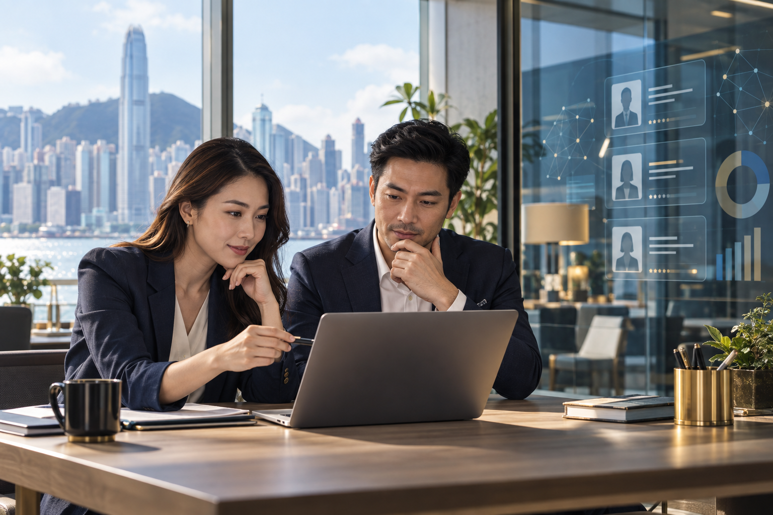 Hong Kong recruiters reviewing candidate information with AI-assisted recruitment technology