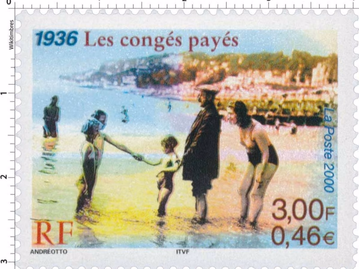 Timbre de La Poste, 2000 : « 1936, les congés payés »