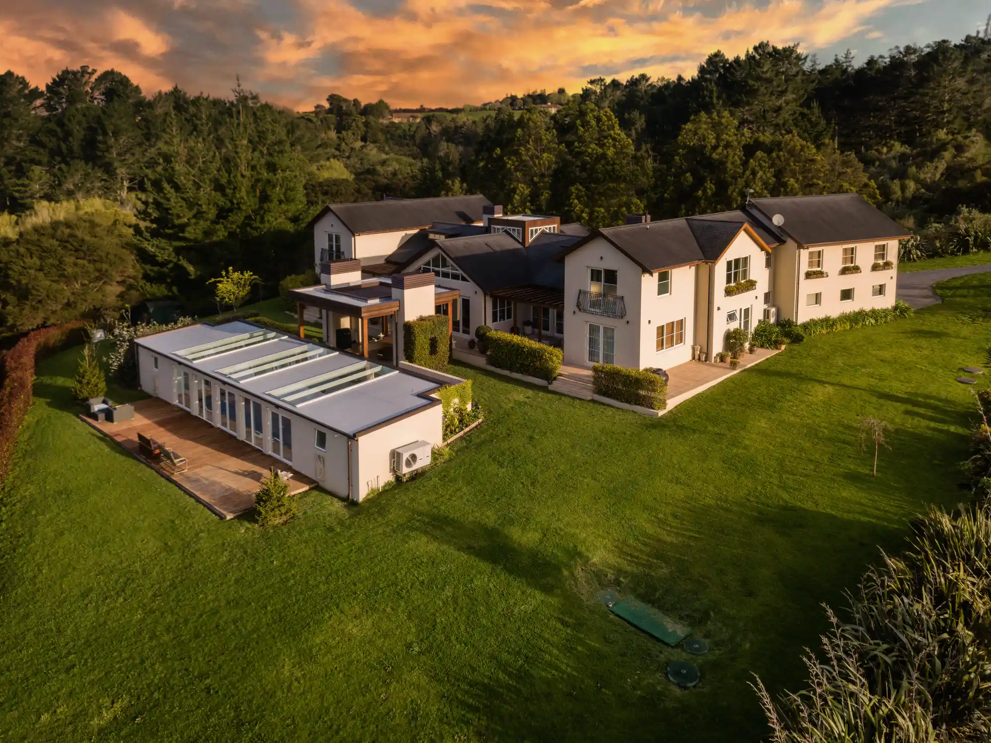 Pretty aerial shot of a mansion